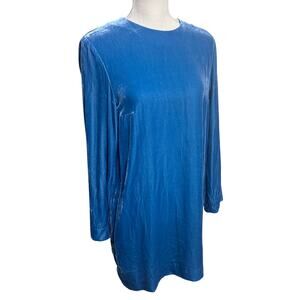 Cos Dress Velvet Velour Silk Blend Sz 8 Blue Long Sleeve Sheath Mini Party